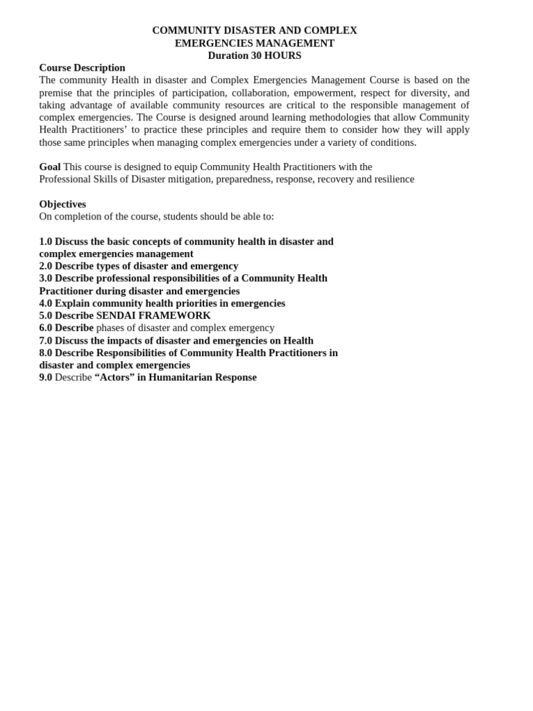 Community Disaster Management Course | PDF | Natural Disasters ...