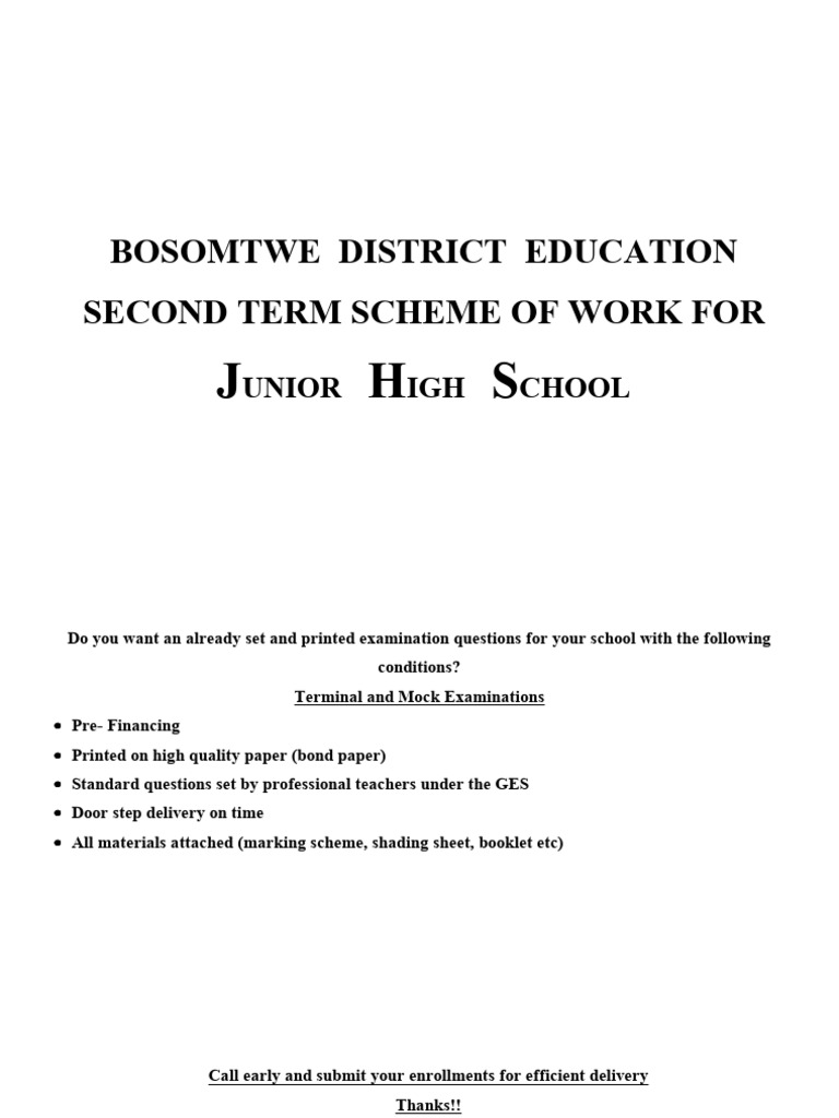 Bosomtwe 2nd Term Jhs Scheme of Work-1 | PDF | Algebra | Information ...