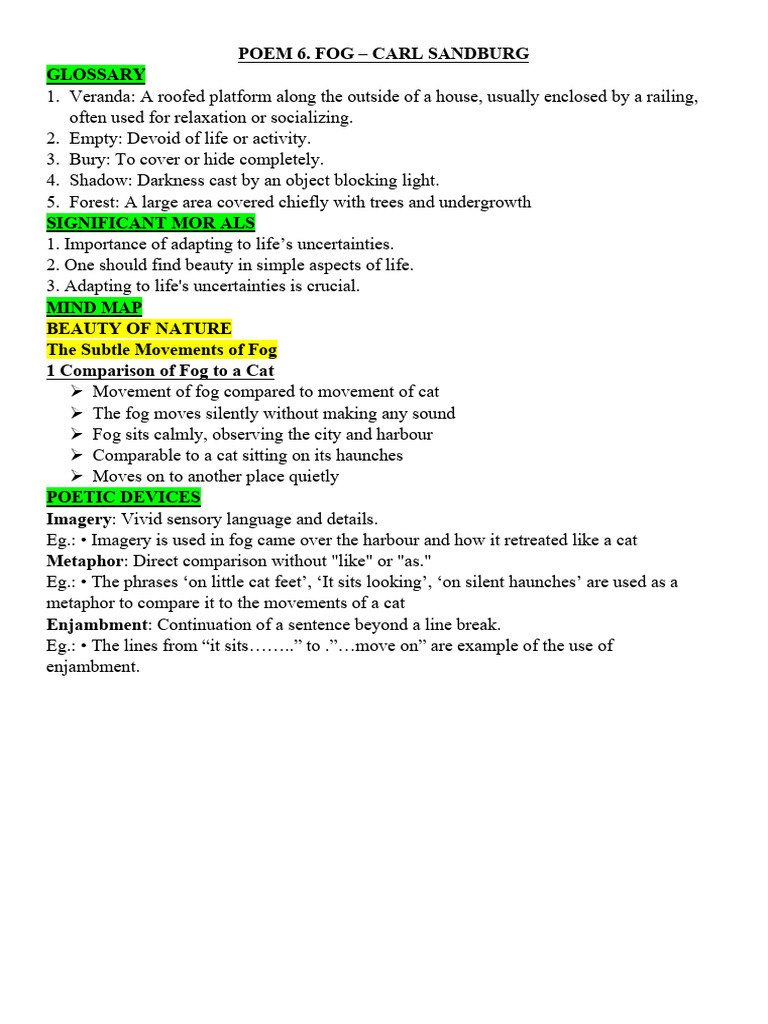 POEM 6. FOG CW NOTES | PDF