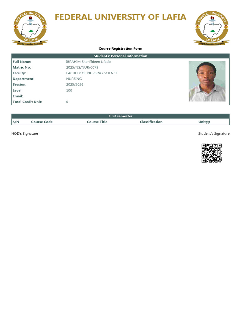 Course Registration Form - Nursing 2025 | PDF
