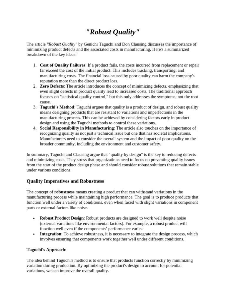 Enhancing Manufacturing with Robust Quality | PDF | Signal To Noise ...