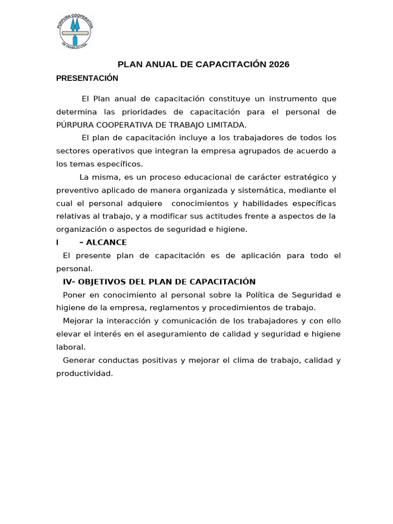 Plan de Capacitación 2026 para Personal | PDF