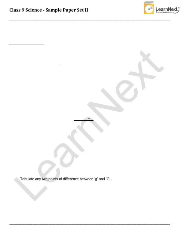 Class 9 Science Sample Paper II | PDF | Mass | Momentum