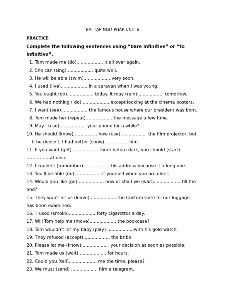 Grammar Exercises: Infinitives Practice | PDF