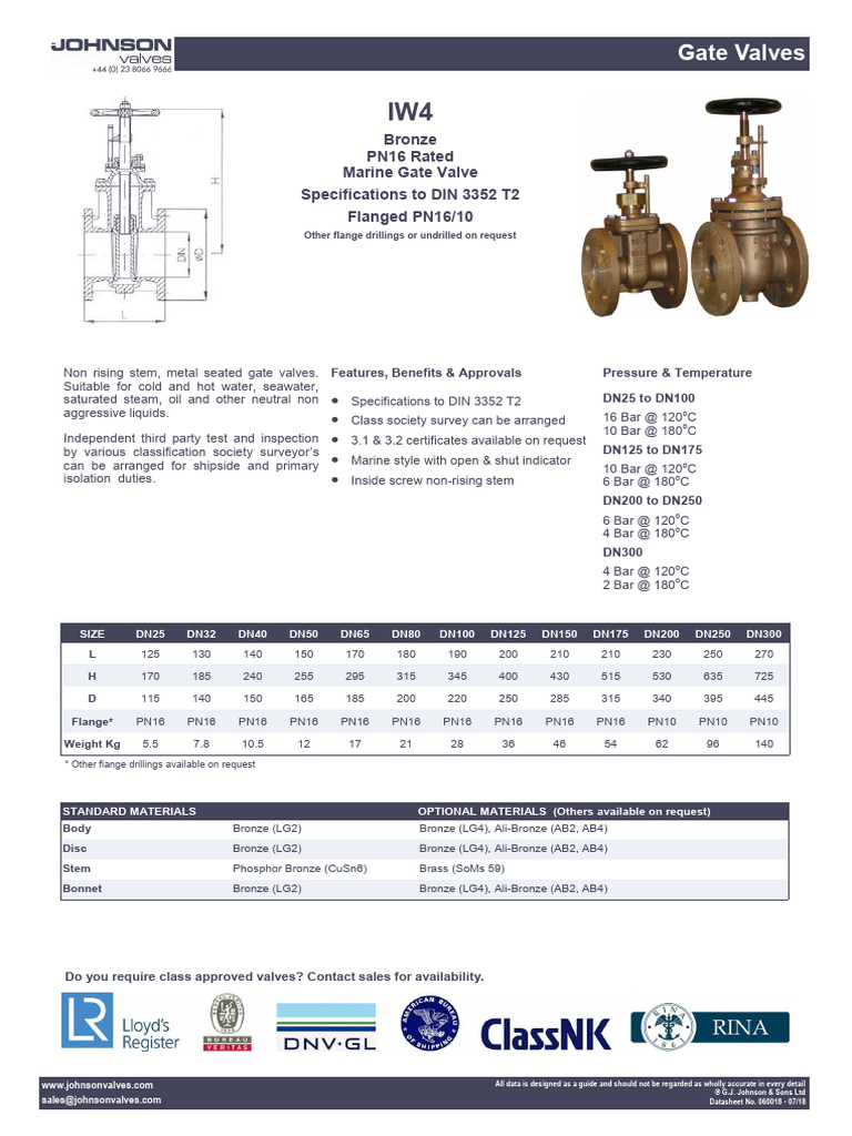 Marine Bronze Gate Valve Specifications | PDF | Valve | Mechanical ...