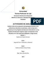 Análisis Critico de La Evaluación Del Desempeño Docente en Las Instituciones Educativas Ecuatorianas.