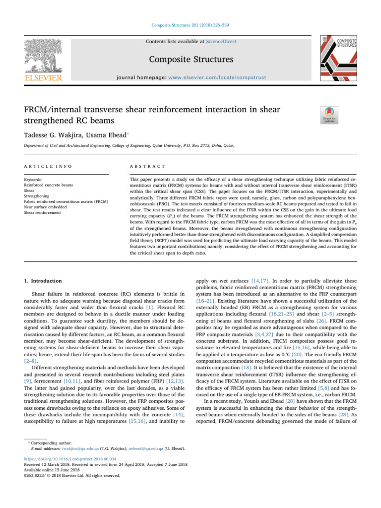 FRCM Shear Strengthening in RC Beams | PDF | Strength Of Materials ...