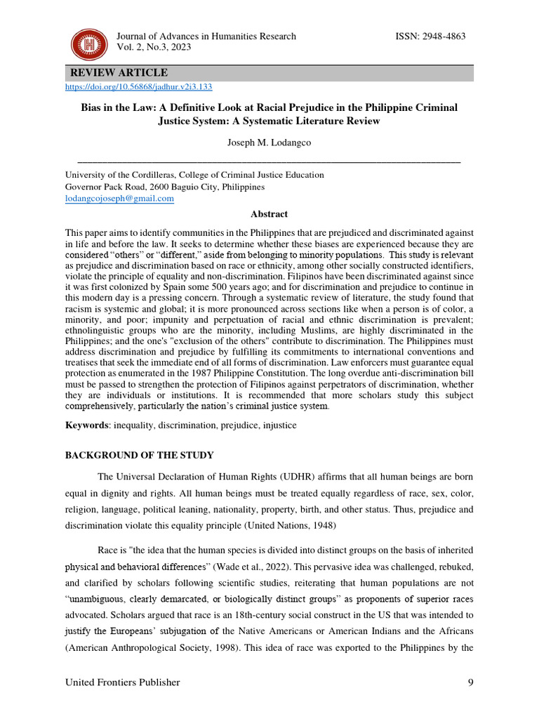 Racial Bias in Philippine Justice System | PDF | Discrimination ...
