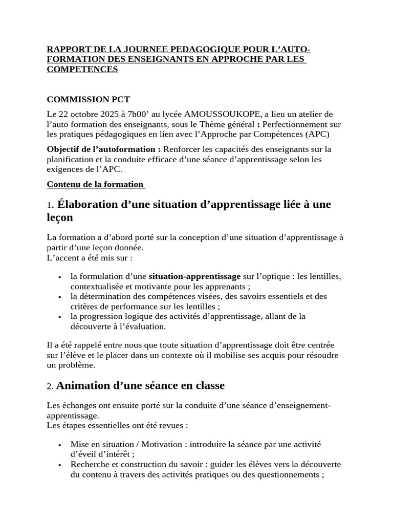 Auto-formation des enseignants APC 2025 | PDF | Apprentissage | Pédagogie