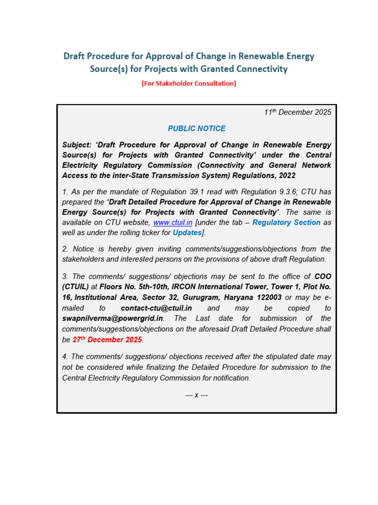 Draft Procedure for Renewable Energy Source Change | PDF | Energy ...