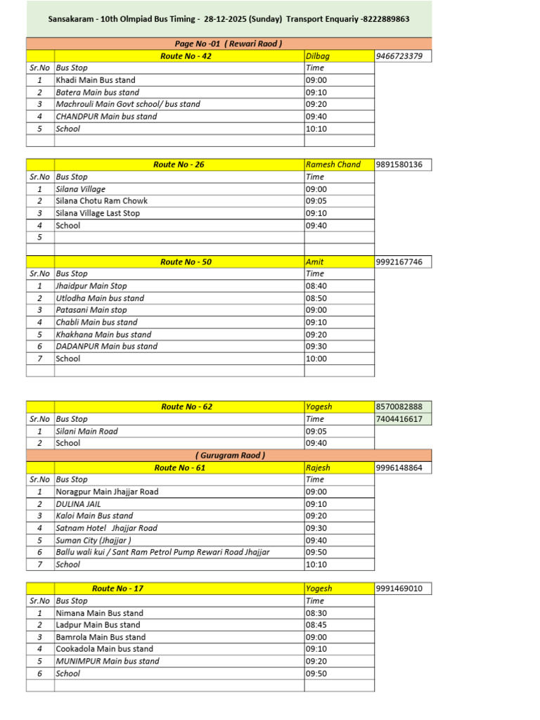 Bus Routes and Timings Schedule | PDF | Public Transport | Transport