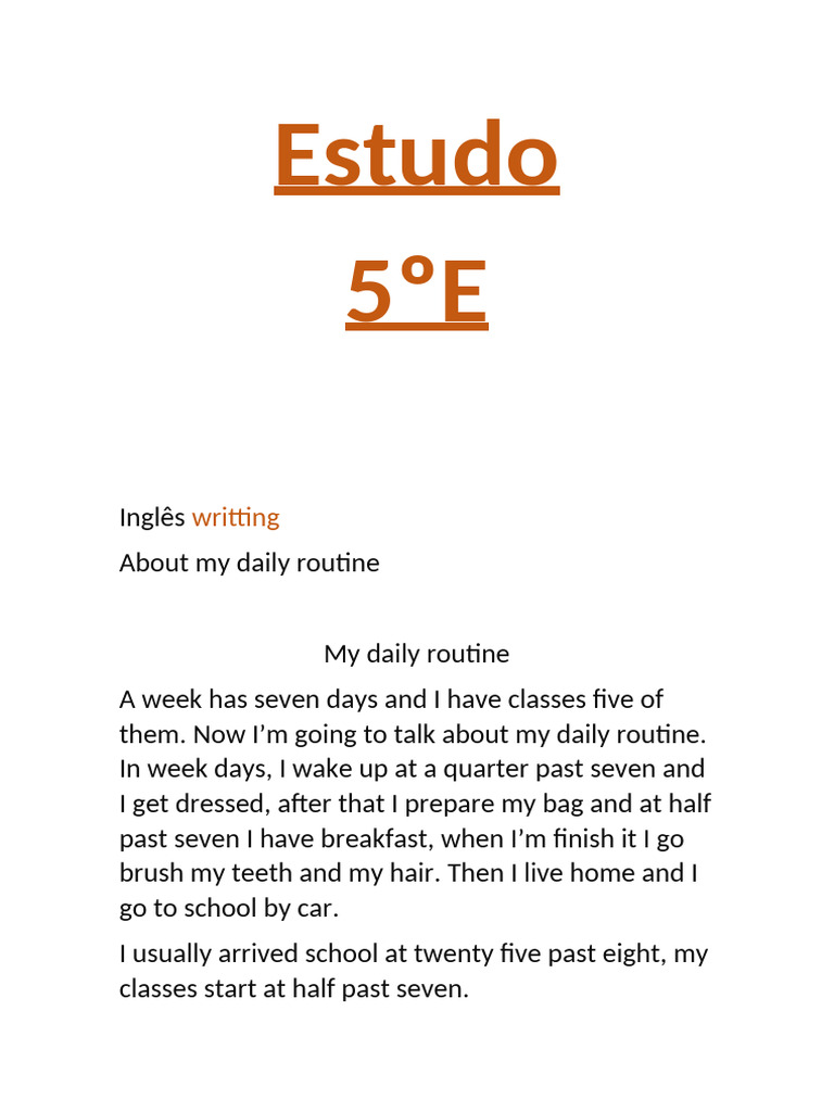 My Daily Routine in English Writing | PDF