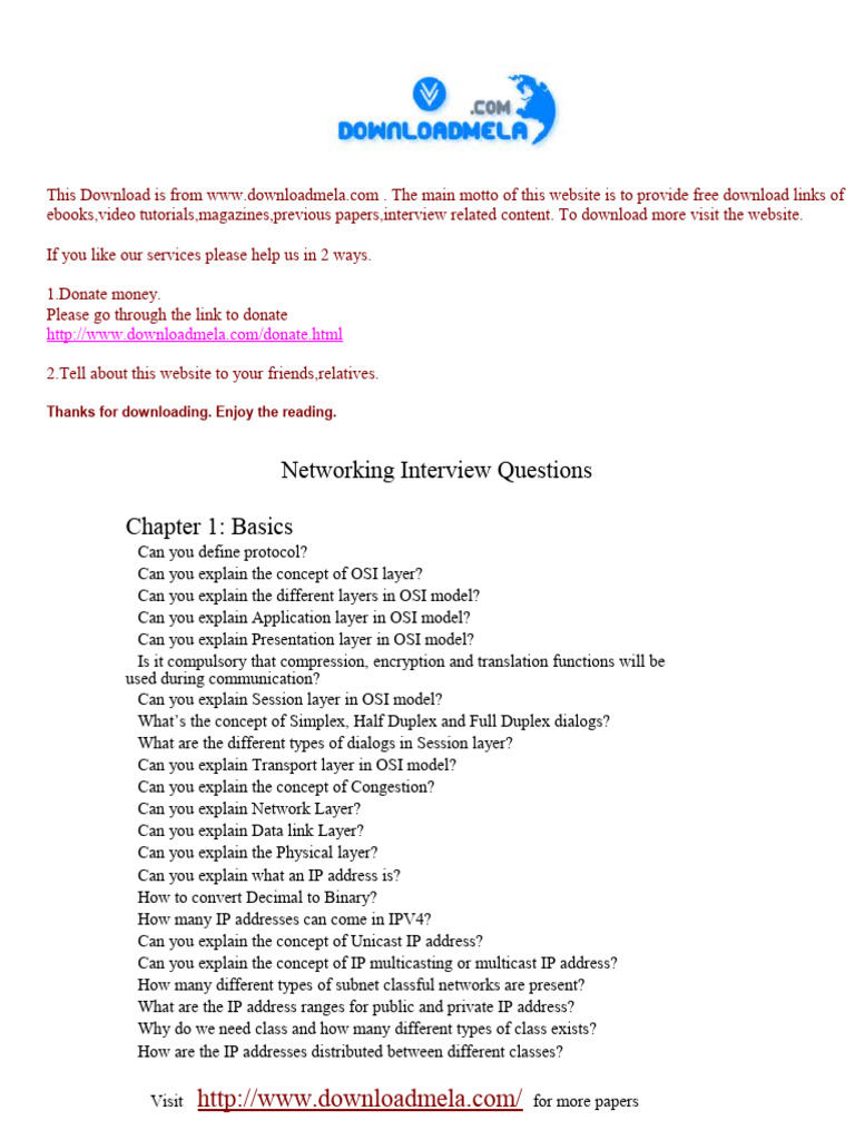 Networking Interview Questions Guide | PDF | Routing | Osi Model