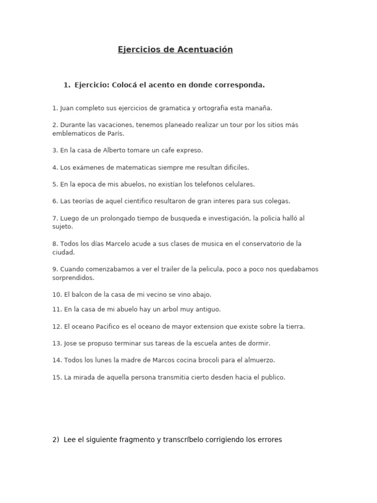 Ejercicios de Acentuación y Corrección | PDF