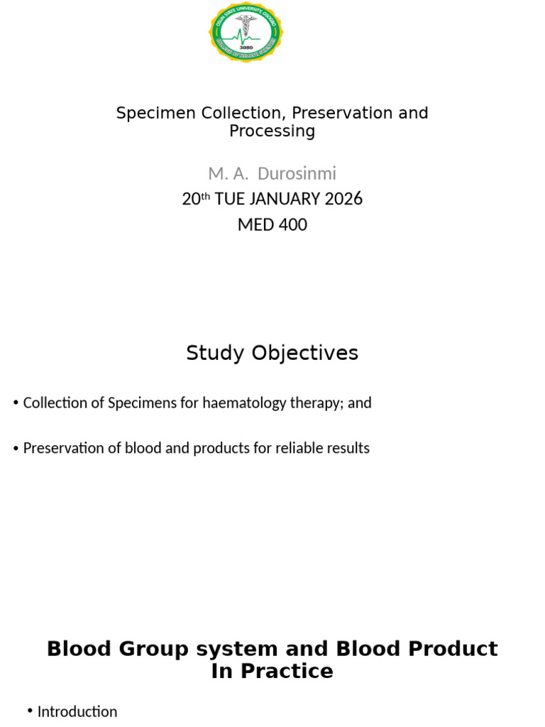 Specimen Collection and Blood Preservation | PDF | Blood Type | Anemia