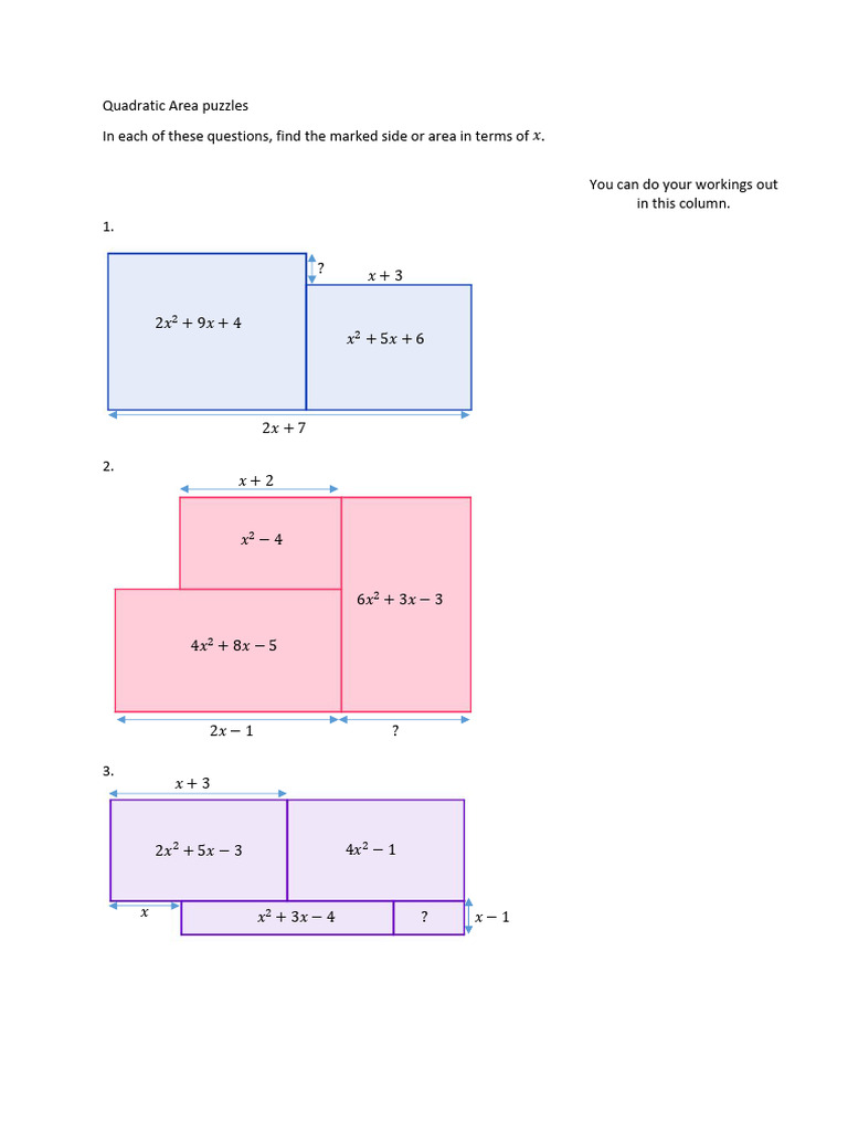 Quadratic Area Puzzles Explained | PDF