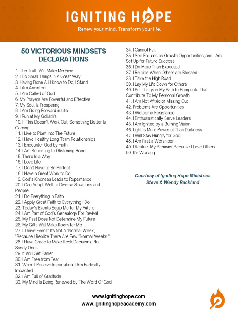 50 Empowering Mindset Declarations | PDF | God