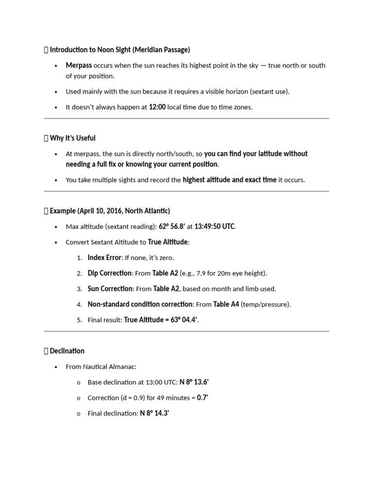 How to Obtain Ship's Position by Sun's Sights | PDF