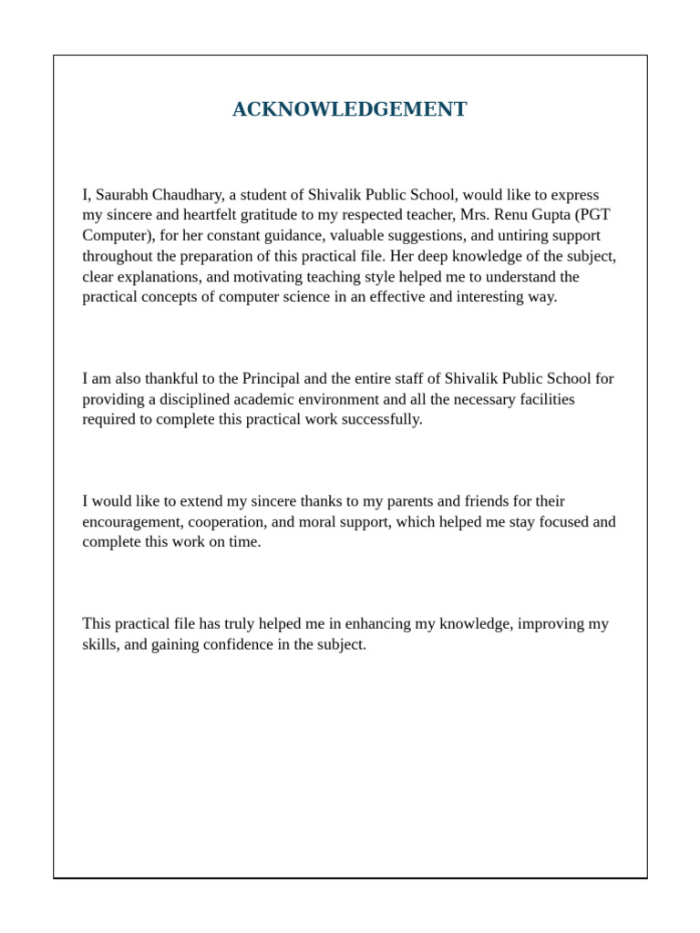 Acknowledgement for Computer Project | PDF