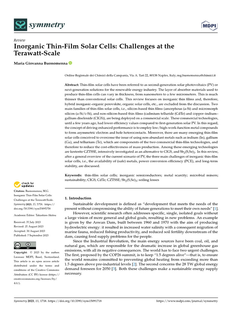 symmetry-15-01718 | PDF | Thin Film Solar Cell | Photovoltaics