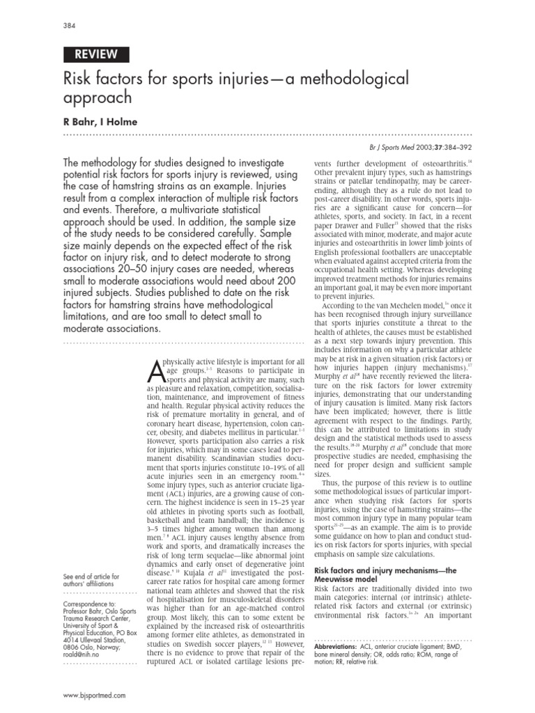 Methodology for Sports Injury Risk Factors | PDF | Risk | Cohort Study