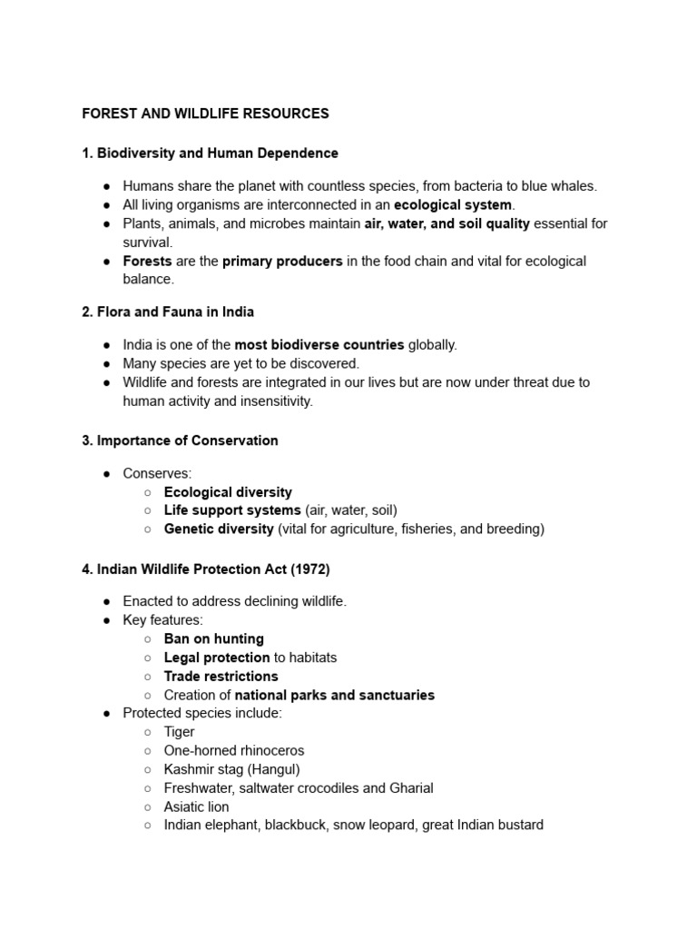 Forest and Wildlife Conservation in India | PDF | Biodiversity | Tiger