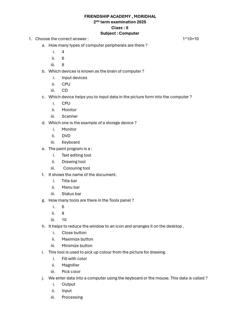 Class II Computer Exam Questions 2025 | PDF | Computer Keyboard ...