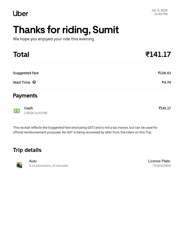 Uber Ride Receipt: Wait Time Fees Explained | PDF