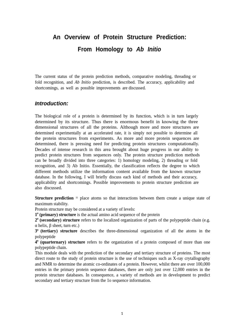 Protein Structure Prediction Methods | PDF | Protein Structure | Proteins