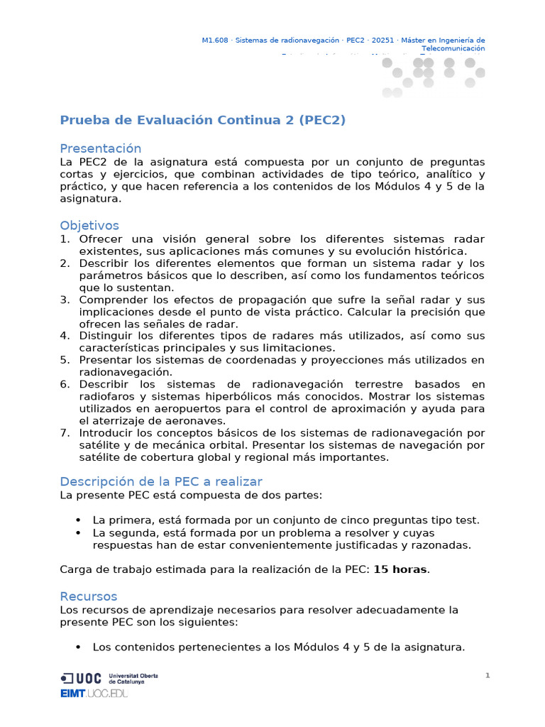 PEC2: Sistemas de Radionavegación 2025 | PDF | Sistema de ...