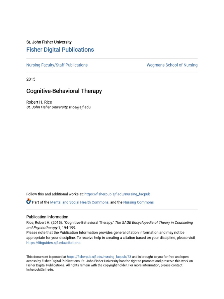 Overview of Cognitive-Behavioral Therapy | PDF | Cognitive Behavioral ...