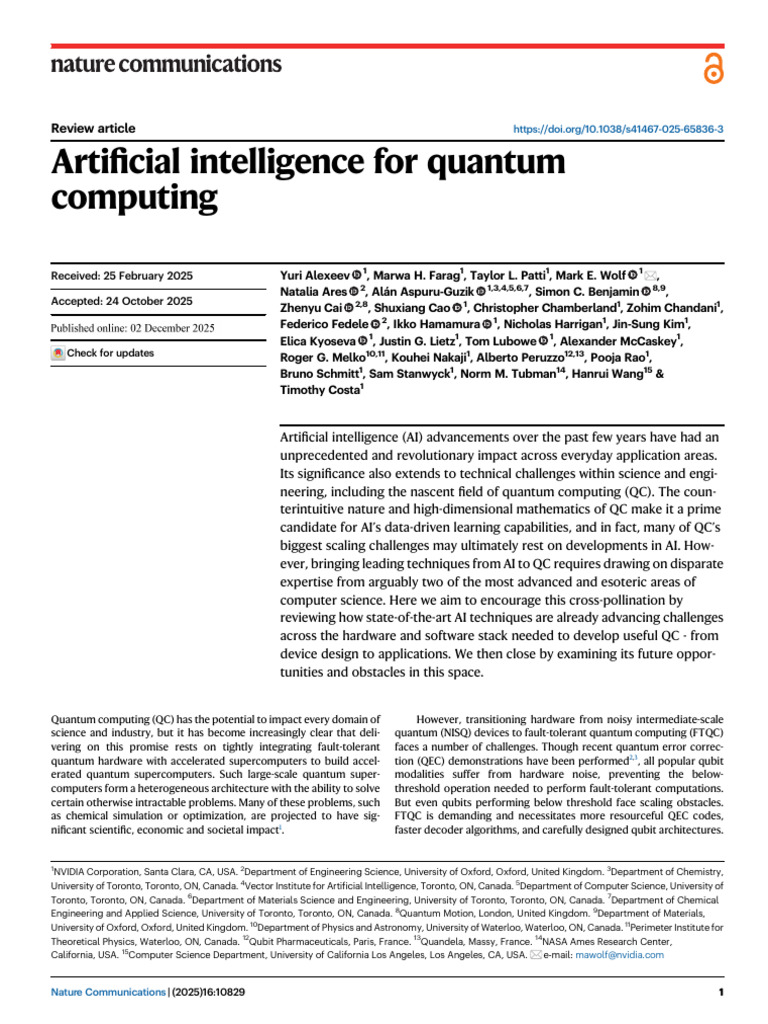 Artificial Intelligence for Quantum Computing 1767088115 | PDF ...