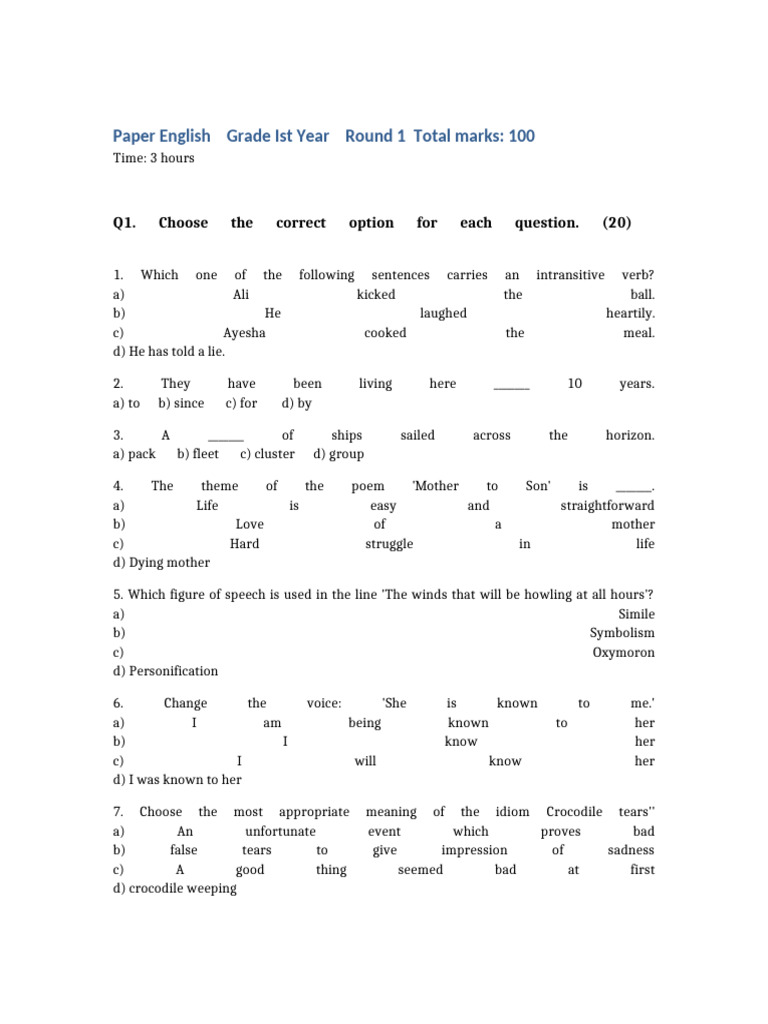 English Paper for First Year Students | PDF | Vocational Education