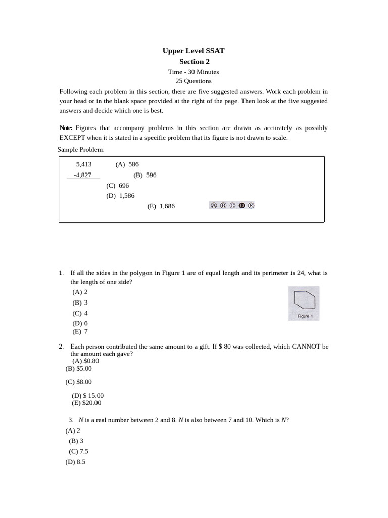 SSAT4-section2-math1 | PDF | Discrete Mathematics
