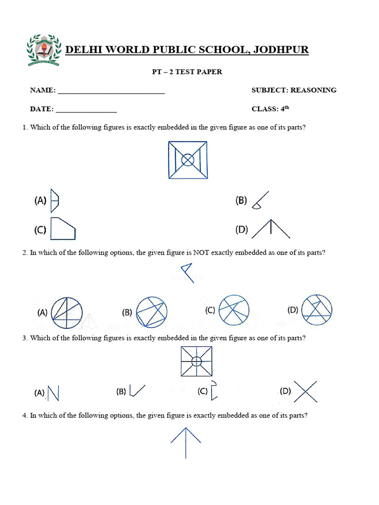 Class 4 Reasoning Test Paper - Delhi School | PDF