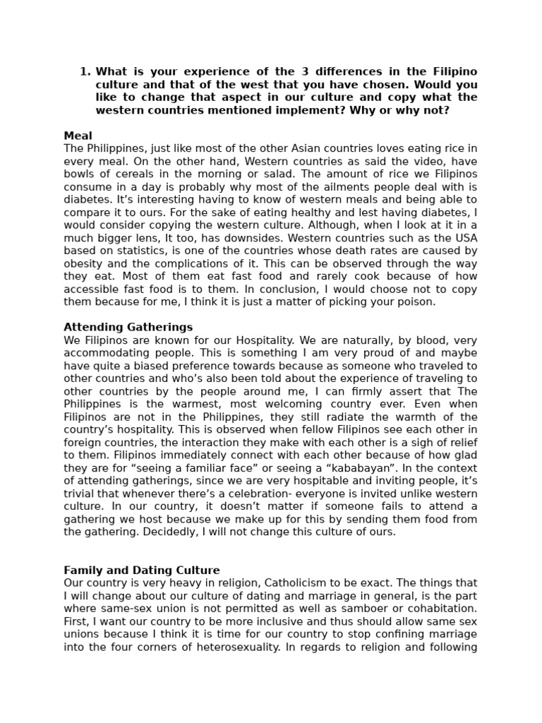Cultural Differences: Philippines vs. West | PDF | Family | Marriage