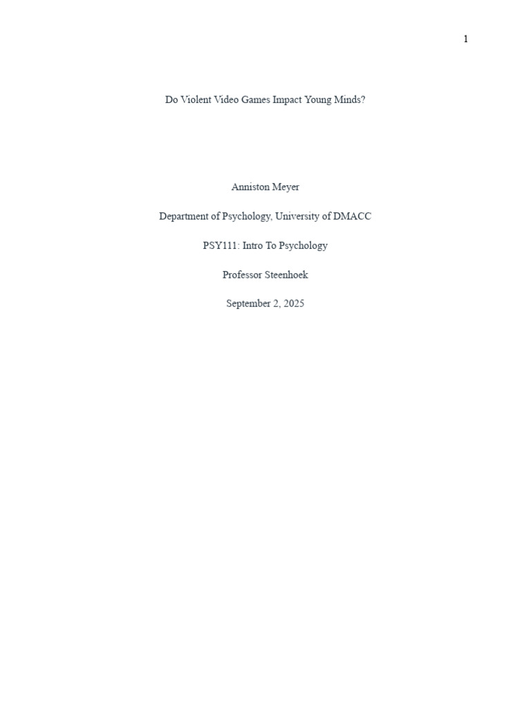 Impact of Violent Video Games on Youth | PDF