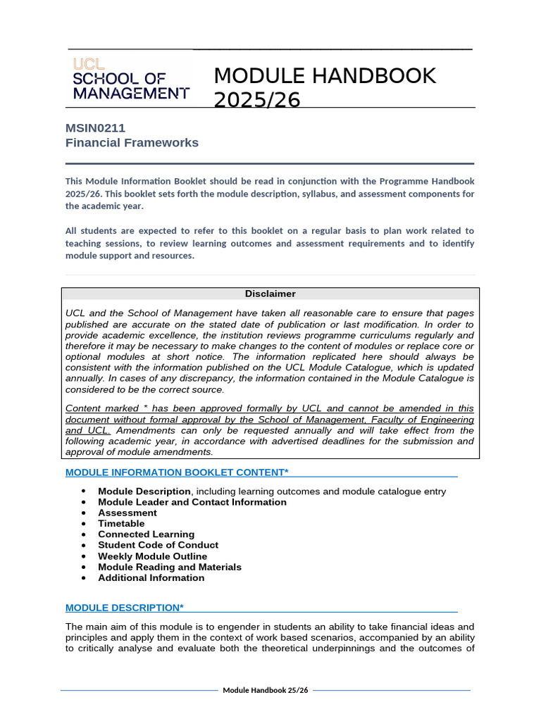 Financial Frameworks Module Handbook 2025/26 | PDF | Accounting ...