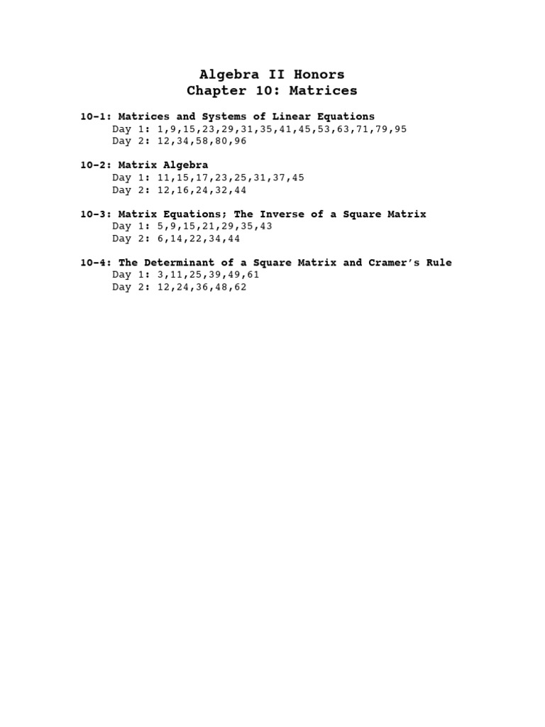 Algebra II: Matrices Chapter Guide | PDF