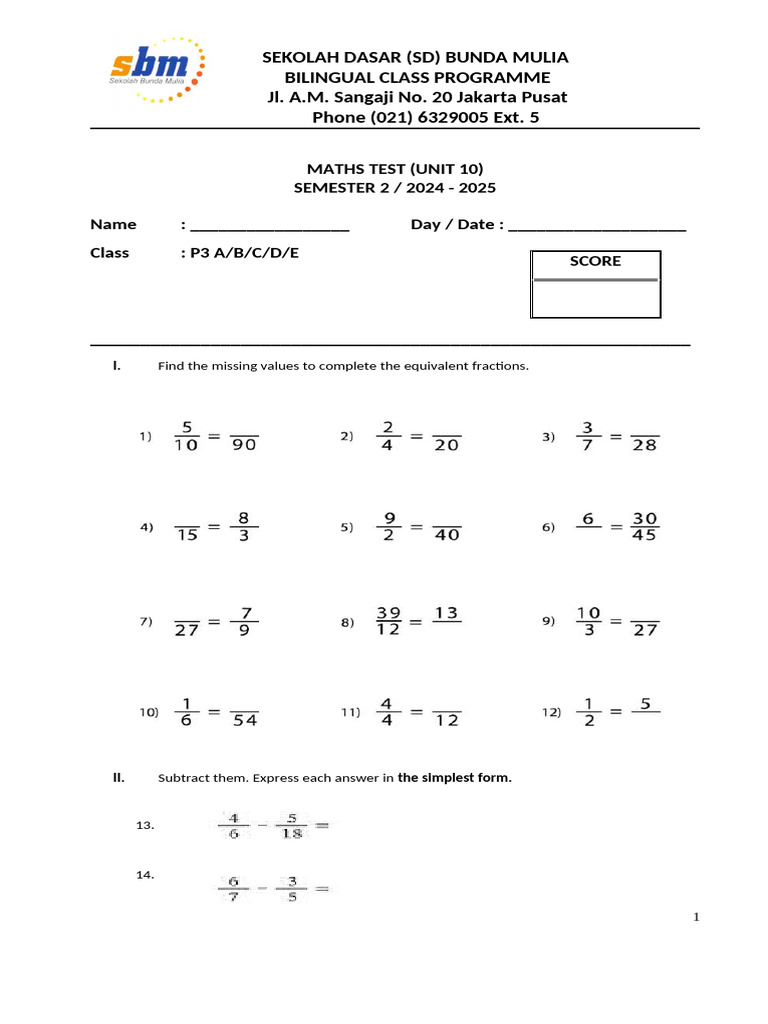 Maths Test Unit 10 | PDF