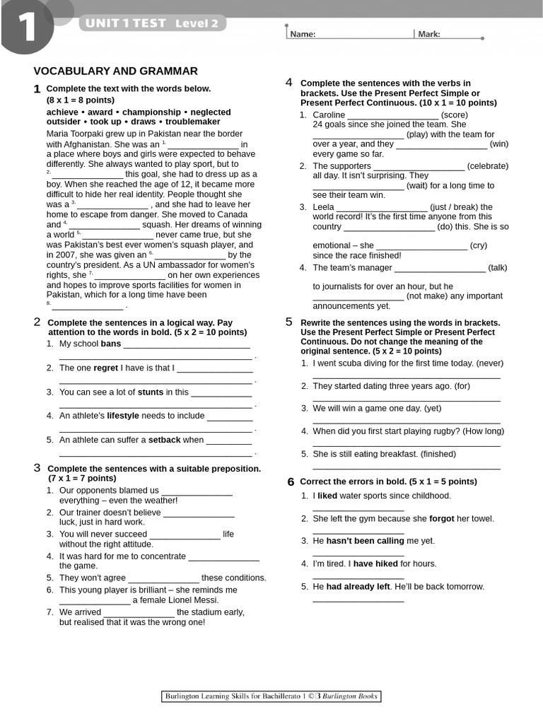 01Learning Skills1 U1 L2 Test VocabularyGrammar | PDF | Grammar ...
