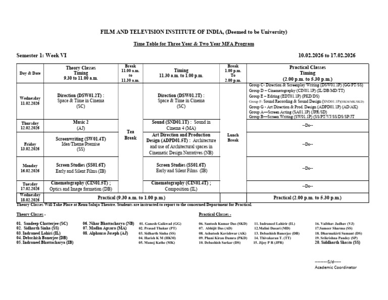 MFA Program Timetable 2026 | PDF