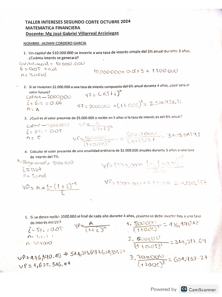 Taller Matematica Financiera | PDF