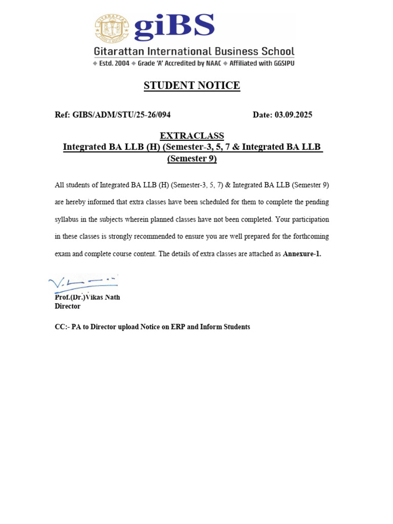 094-Student Notice for Extra Classes of Ba Llb_250903_120025 | PDF ...