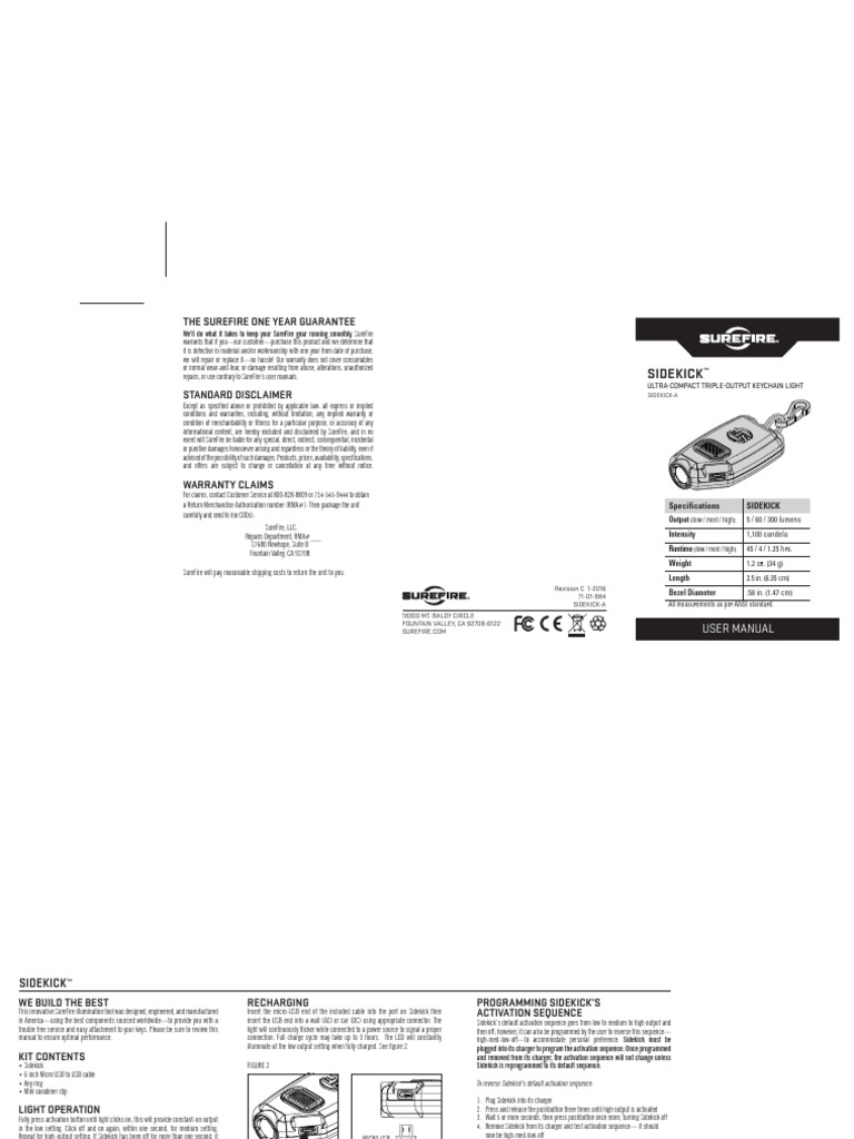 SureFire Sidekick-A Keychain Light Manual | PDF