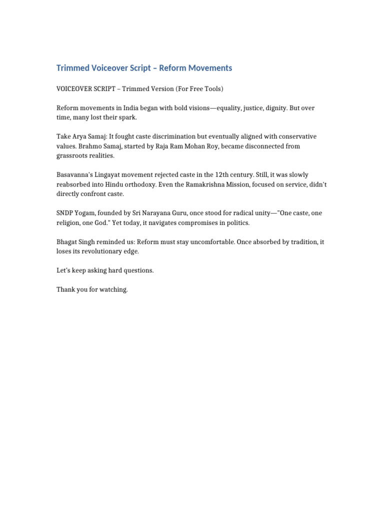 Trimmed Reform Movements Script | PDF