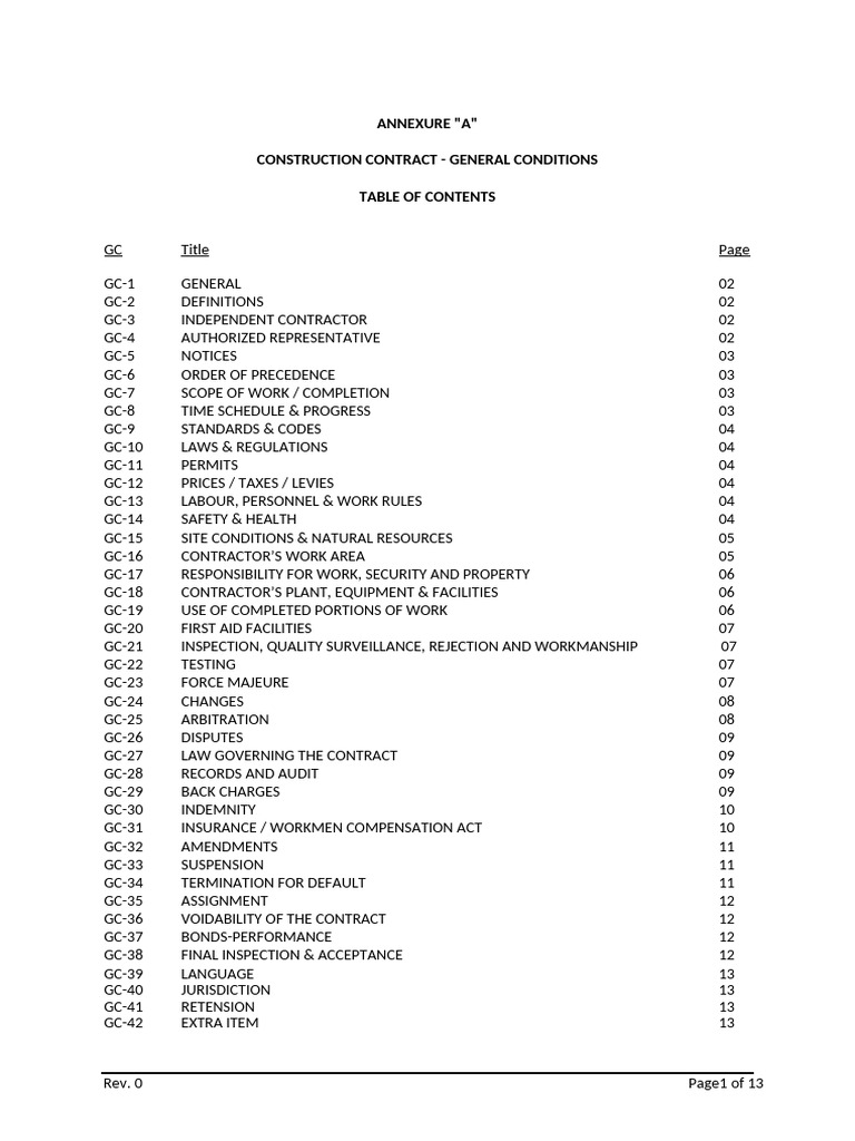 Construction Contract General Conditions | PDF | Indemnity | Private Law