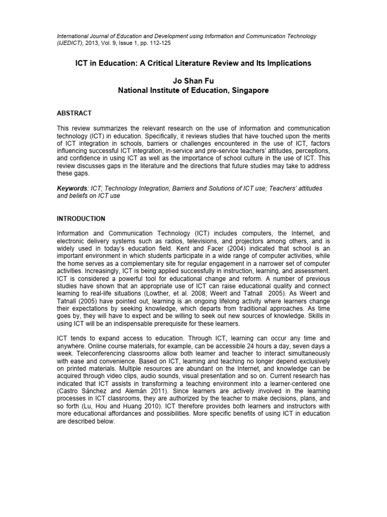 ICT in Education a Critical Literature R | PDF | Educational Technology ...