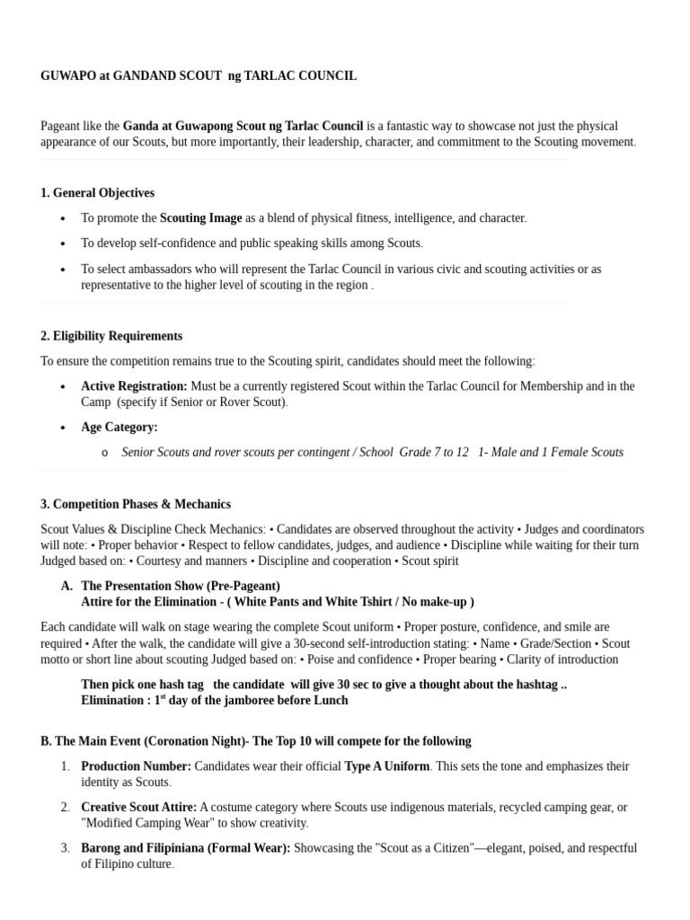 Guwapong Scout Pageant Guidelines | PDF | Scouting | Pride