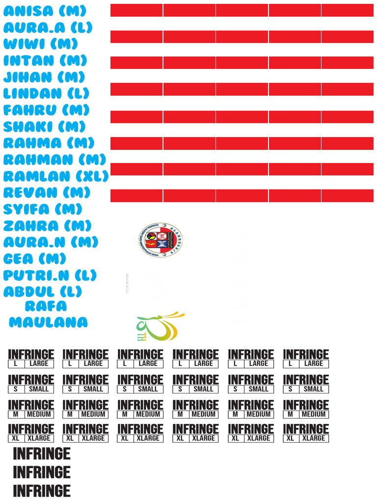 List of Names and Sizes | PDF